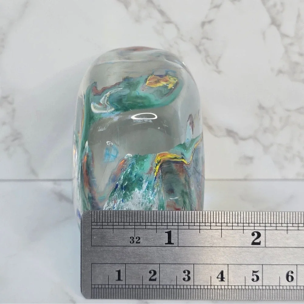 Vintage Art Glass Dolphin Paperweight Ocean Reef Figurine Blue Clear 3in